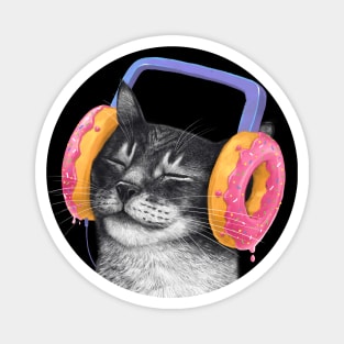 Cat with headphones Magnet